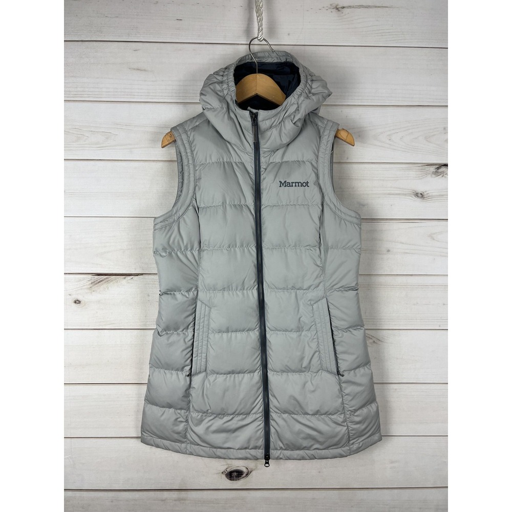 Marmot Pale Gray Hooded Quilted Down Vest